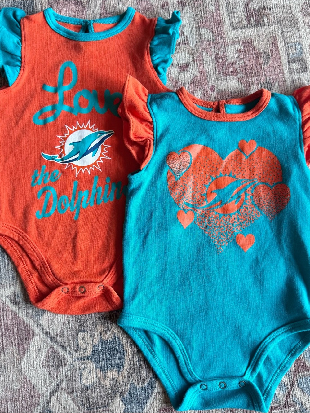 Miami Dolphins NFL Baby Girl Bodysuits 6-9 Months 2-Piece Bundle